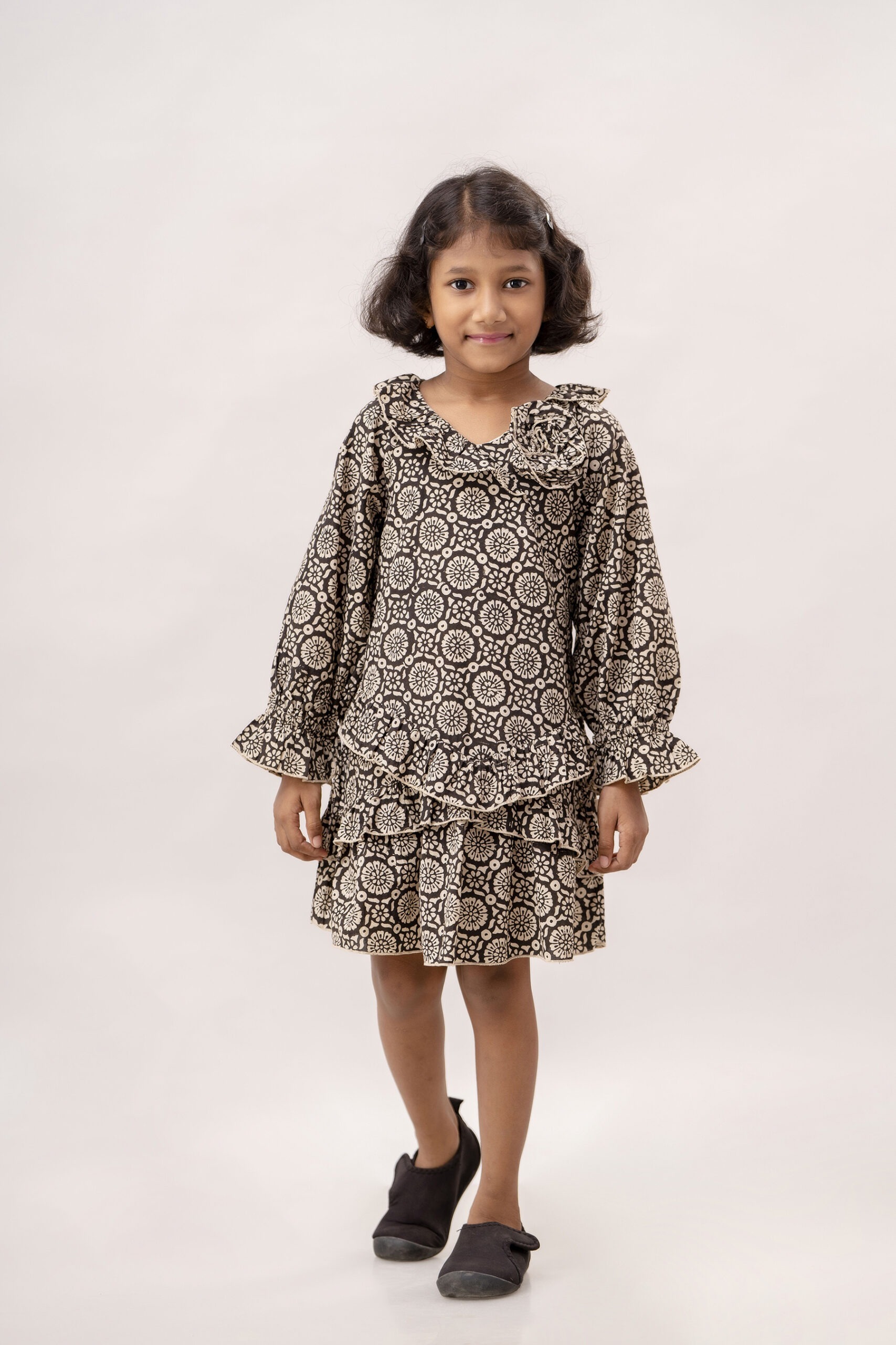 Organic Cotton Indian Handblock Printed Black Flair Dress for Girl