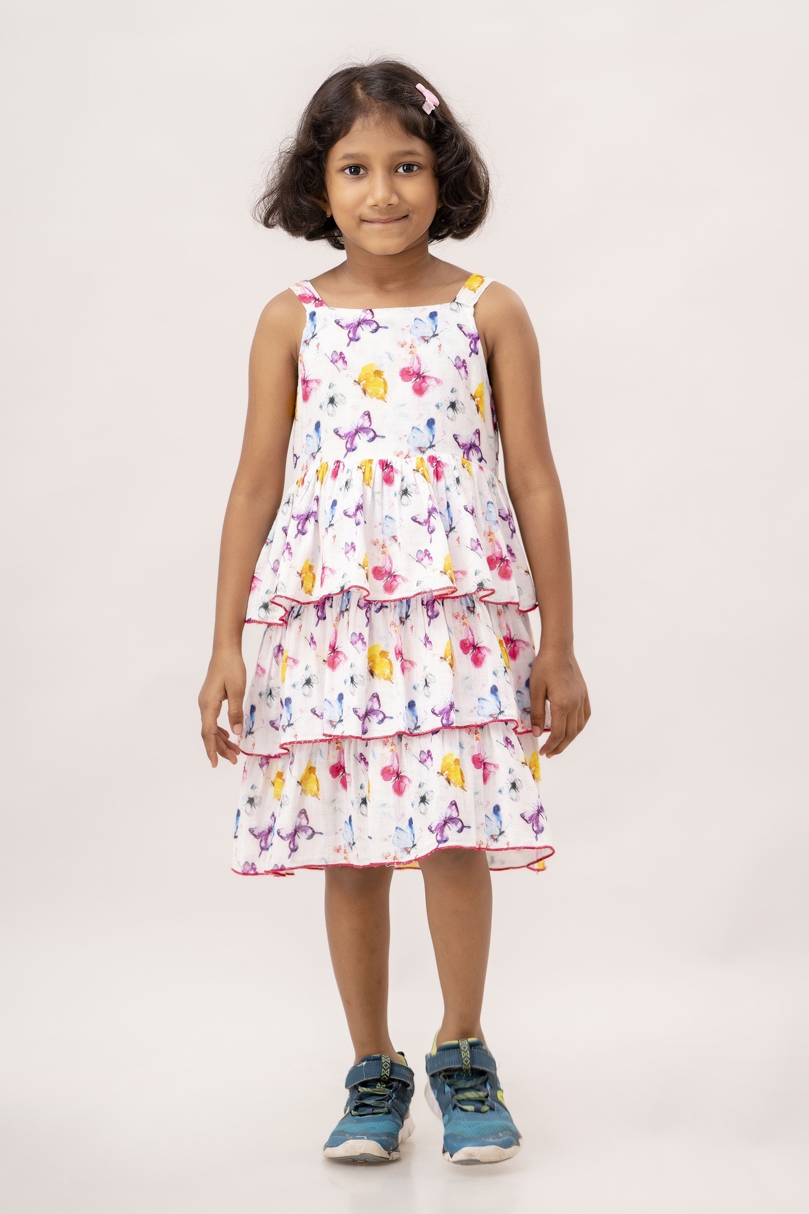 White digital printed Organic cotton frill Dress for Toddler/Girl