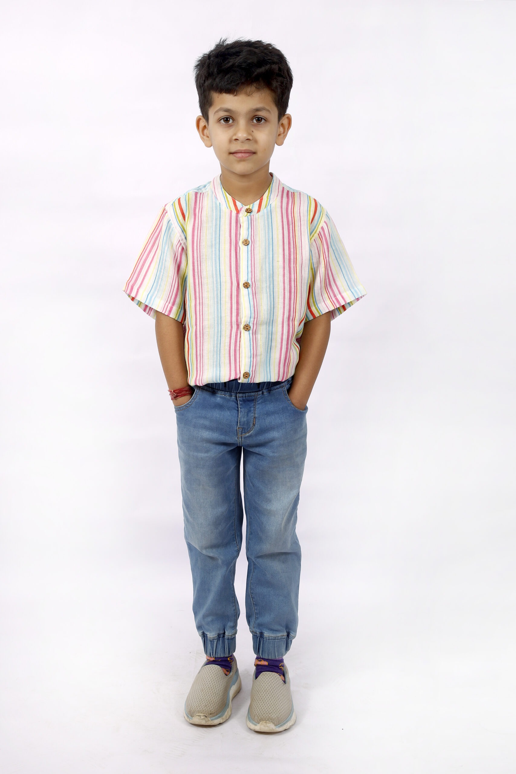 Organic Cotton Natural Dyed, White Half Shirt For Boy