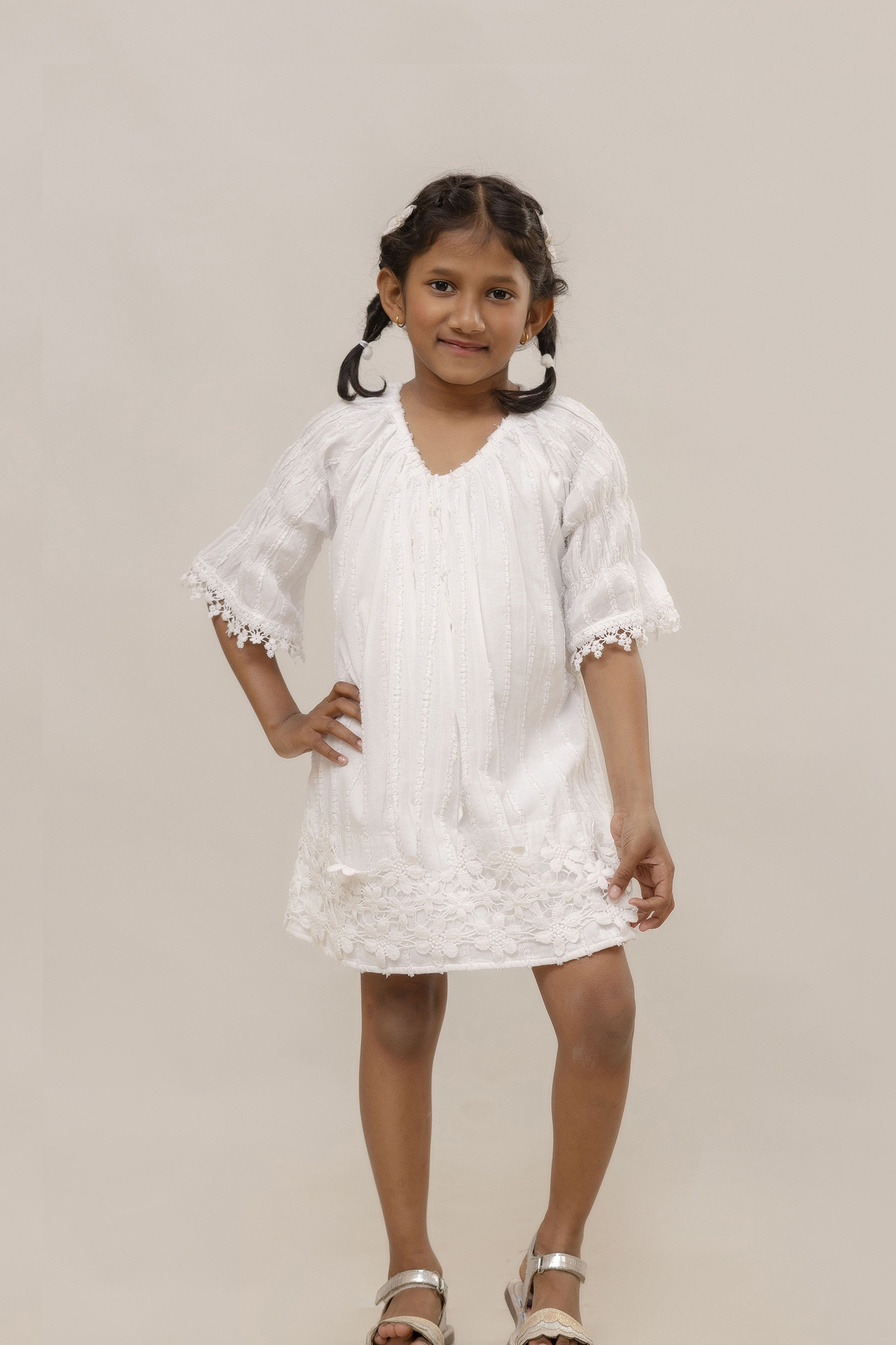 White Cotton Dress For Girl