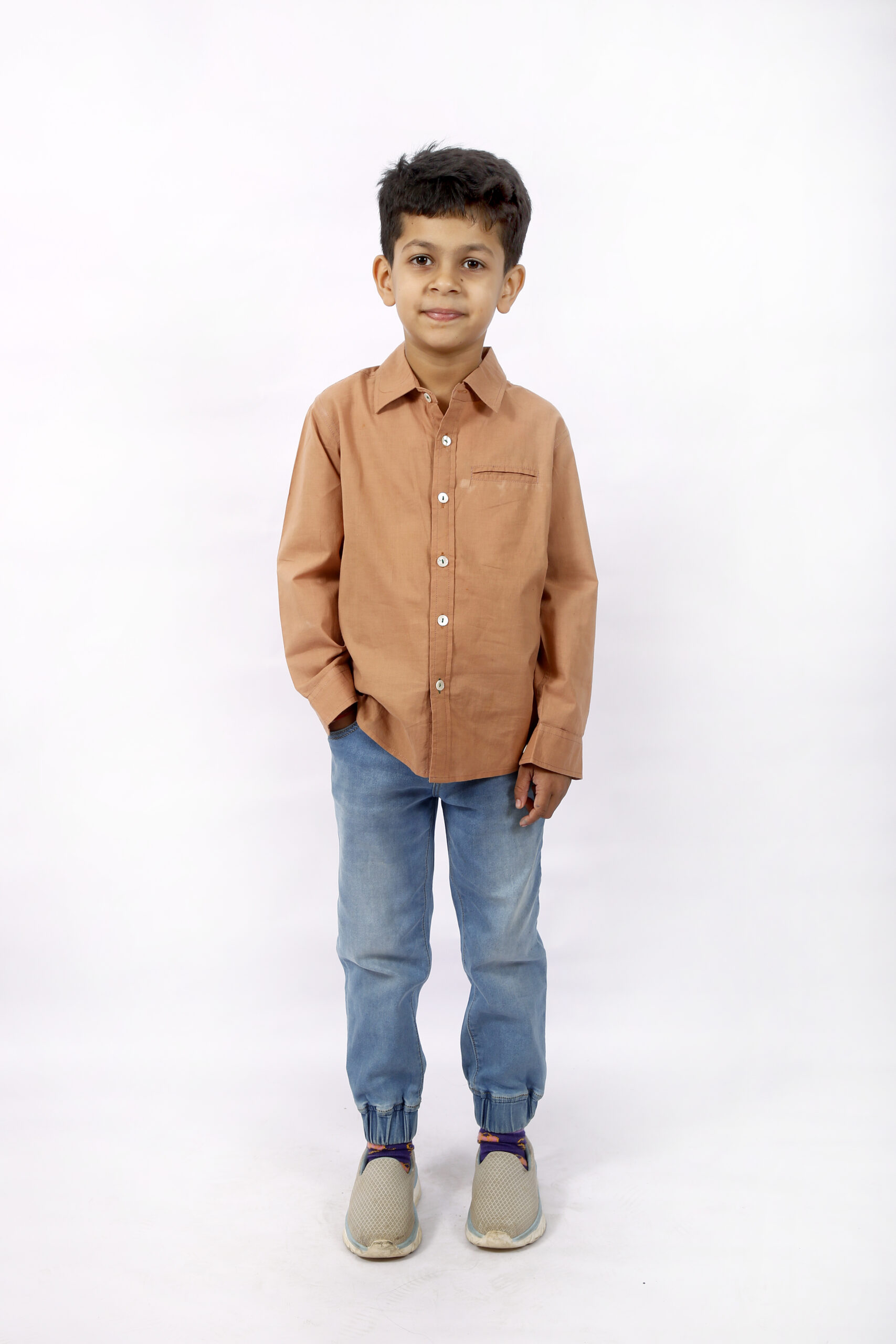 Organic Cotton Natural Dyed,Beige Full Shirt For Boy