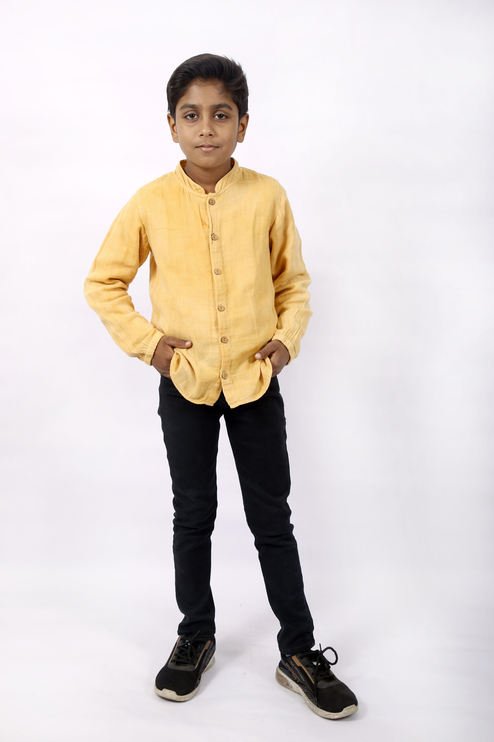 Organic Cotton Natural Dyed,Yellow Full Shirt For Boy