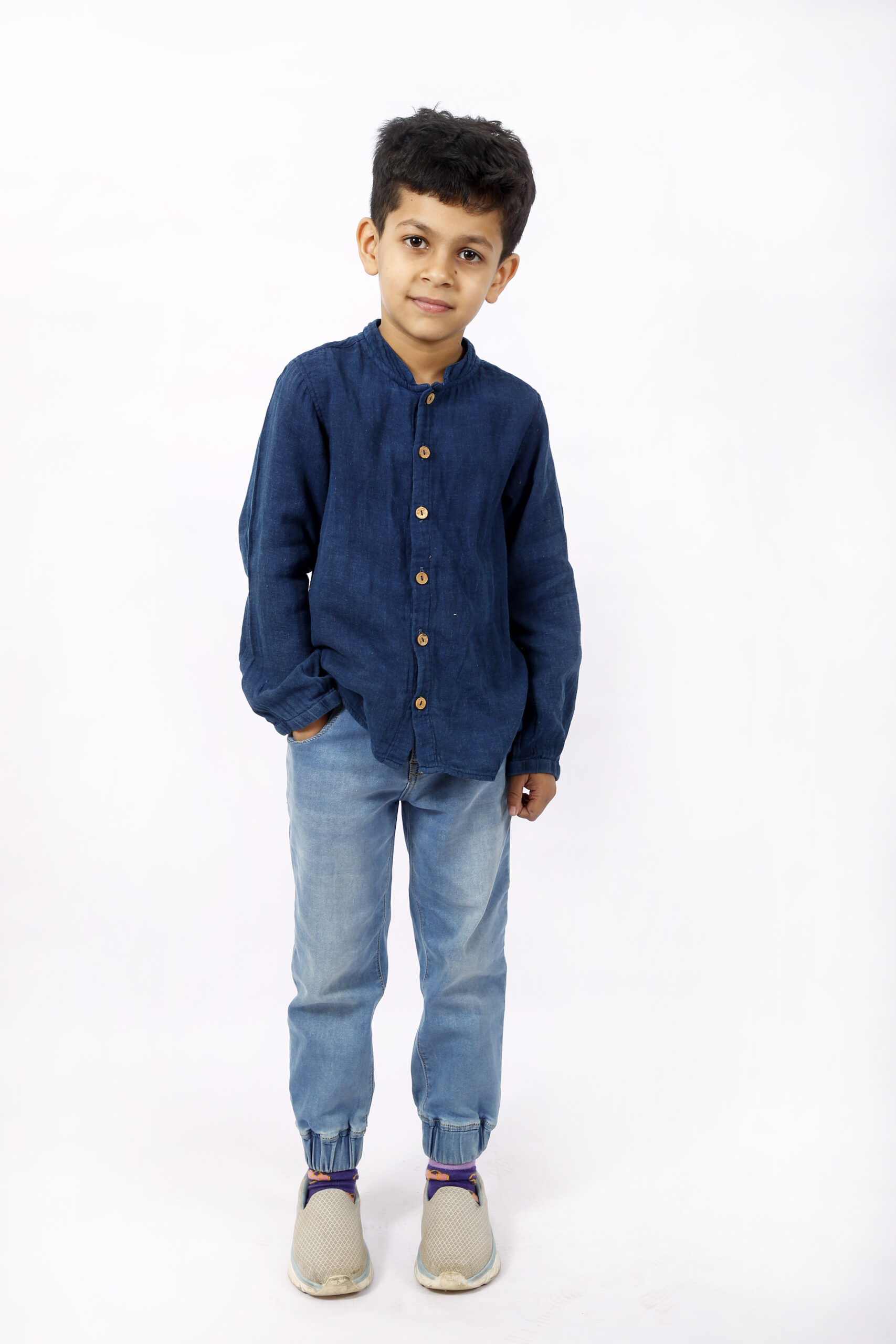 Organic Cotton Natural Dyed,Indigo Full Shirt For Boy