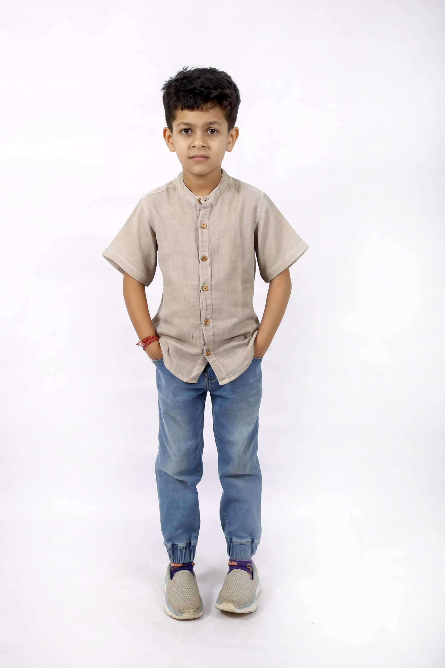 Organic Cotton Natural Dyed, Gray Half Shirt For Boy