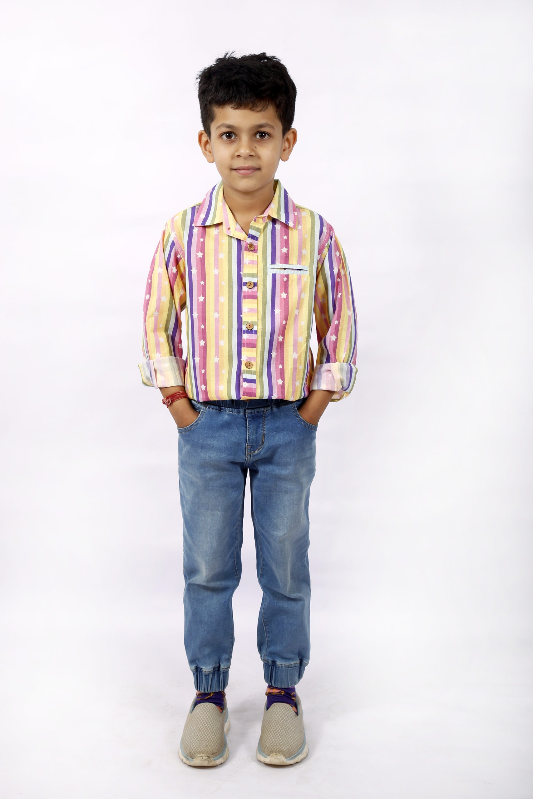 Organic Cotton digital printed, white multi Full cufflink sleeves Shirt For Boy