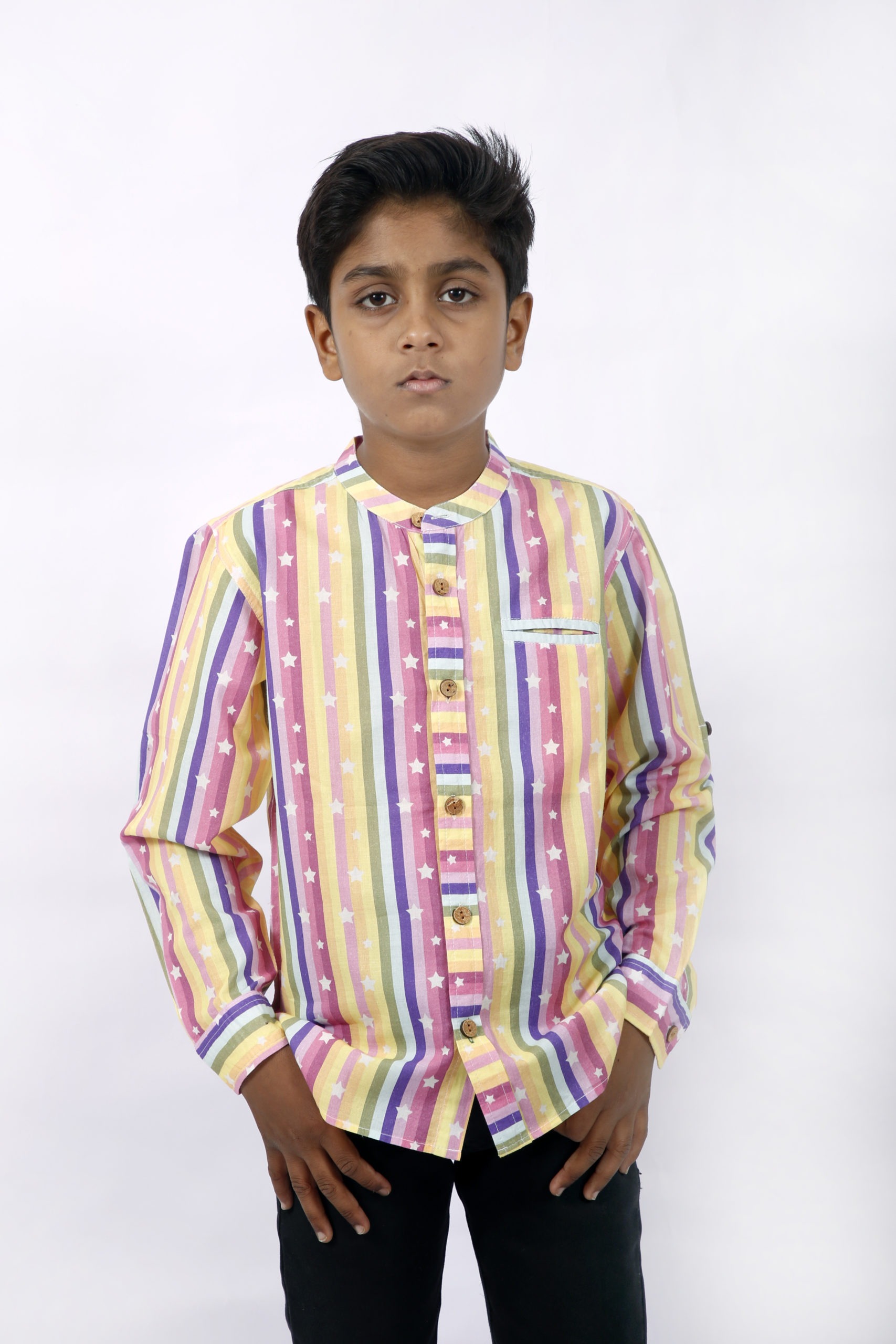 Organic Cotton digital printed, white multi role up Full sleeves Shirt For Boy