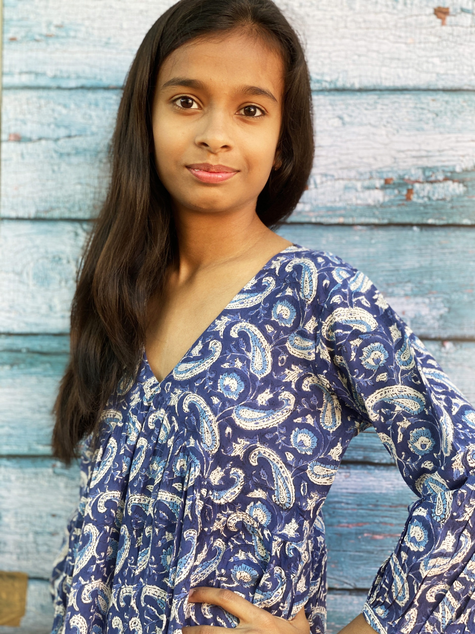 Indigo Cotton Indian Handblock Printed Dress