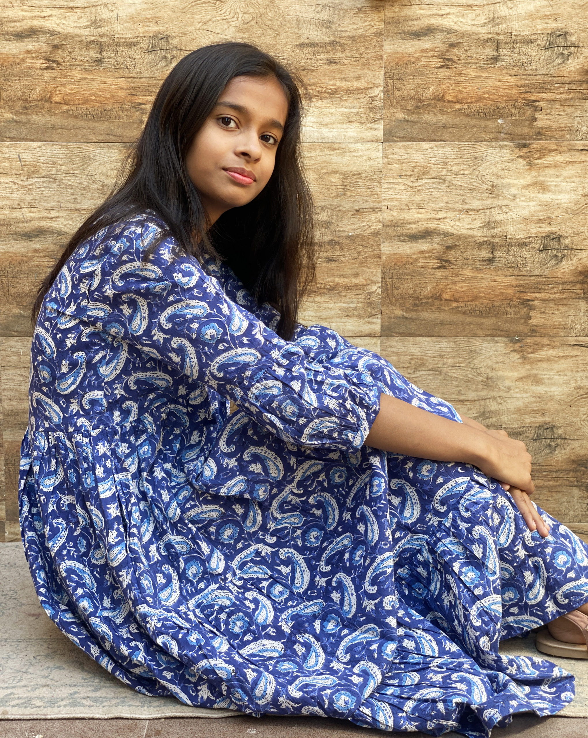 Indigo Cotton Indian Handblock Printed Dress