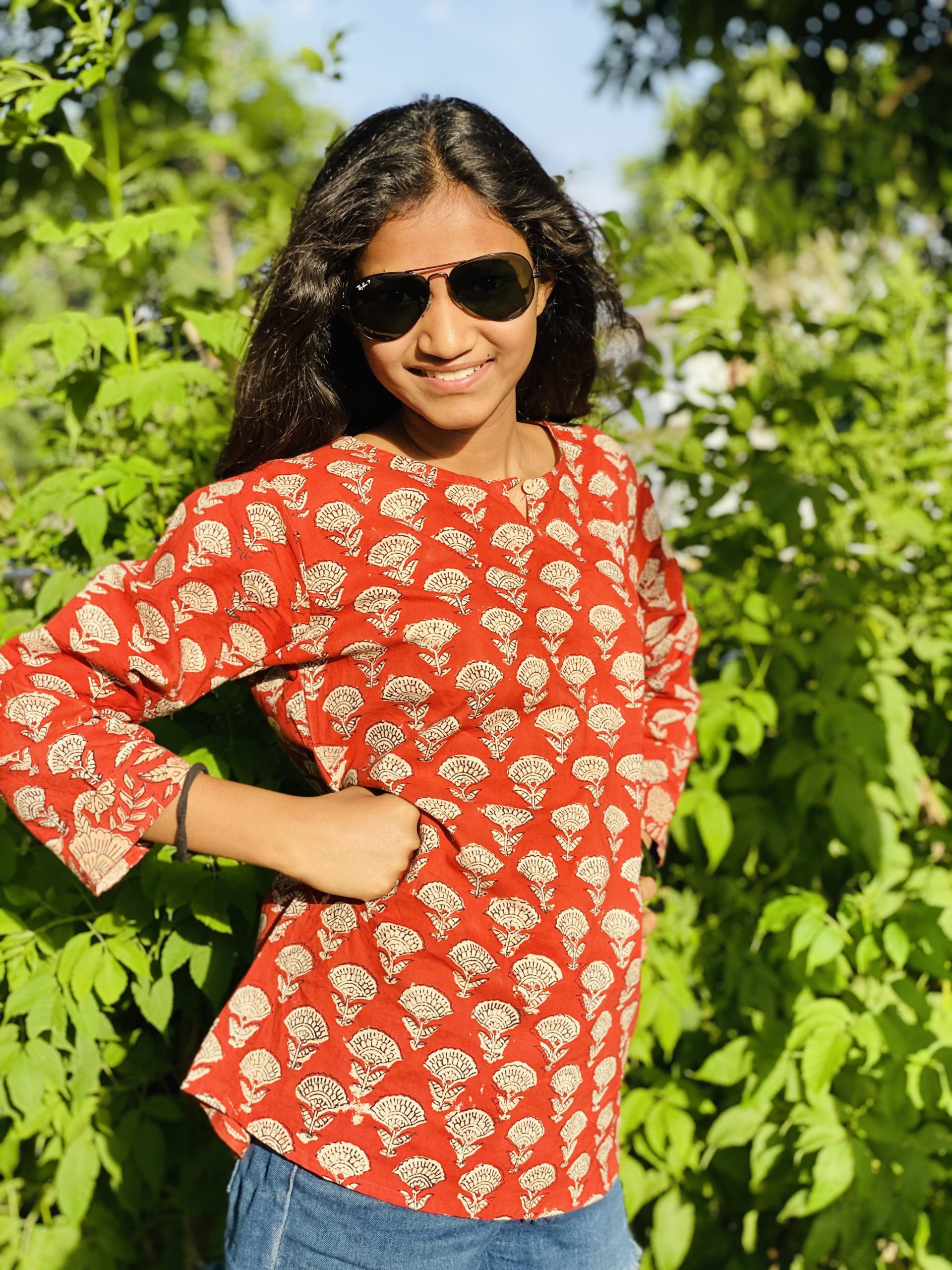 Rust Cotton Indian Handblock Printed Short Kurti