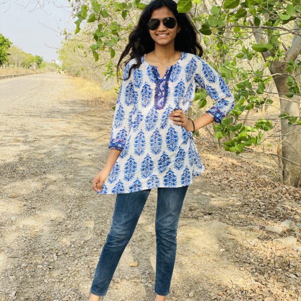 Jaipuri Print Cotton Kurti Office Kurti for Girls, Summer Fashion, Indian Office Wear, Designer Kurtis